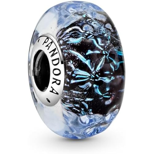 PANDORA Colours Wavy Murano Glass Charm, Dunkelblau, Non-Precious Metal, Rhinestone