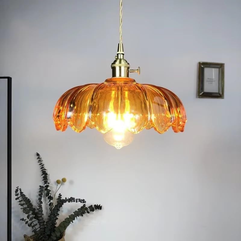glass pendant lights kitchen island,adjustable hanging lamp fixture with 9.84 inch amber lotus lampshade,brass vintage chandelier for bedrooms,restaurants,hotels,corridors(excluding e26 bulb) amber yellow