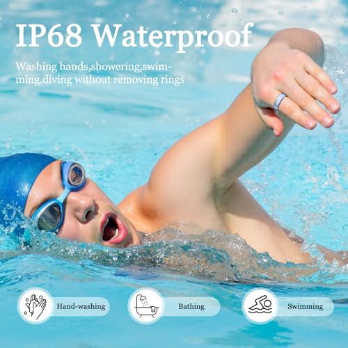 Image of Smart Ring for Women Men, Health Tracker with Heart Rate /Blood Oxygen /Blood Pressure /Sleep Monitoring /Step Counting, IP68 Waterproof Fitness Ring, No App Fees for iPhone & Android (Blue, 10#)