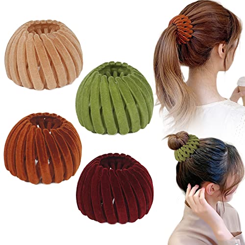 Bird Nest Hair Clips, 4Pcs Ponytail Holder Bun Hair Clips For Women, Velvet Retractable Ponytail Holders Hairpins Vintage Expandable Hair Claw Buckles Girl Hair Accessories #TOP5