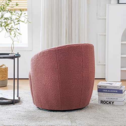 Laverntard Swivel Barrel Chair, Modern Teddy Fabric Swivel Accent Armchair Comfy Round Club Chairs Sofa Arm Chair For Living Room Bedroom Reading Room Apartment Hotel Office Nursery Lounge,Red #TOP4