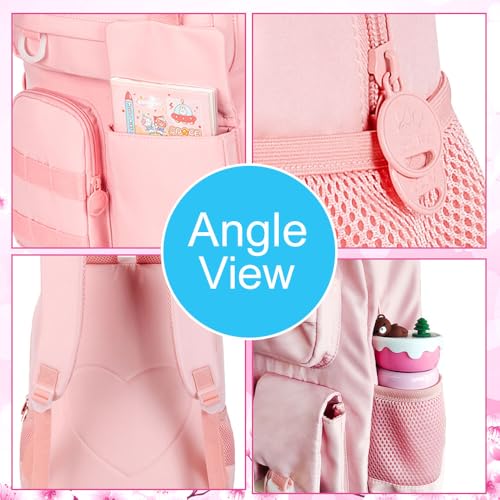 3PCS Laptop Backpack for Girls, Women College School Bookbag, 15.6" Cute Aesthetic Computer Water Resistant Anti Theft School Bags Set for Teens Girls Students - Pink4