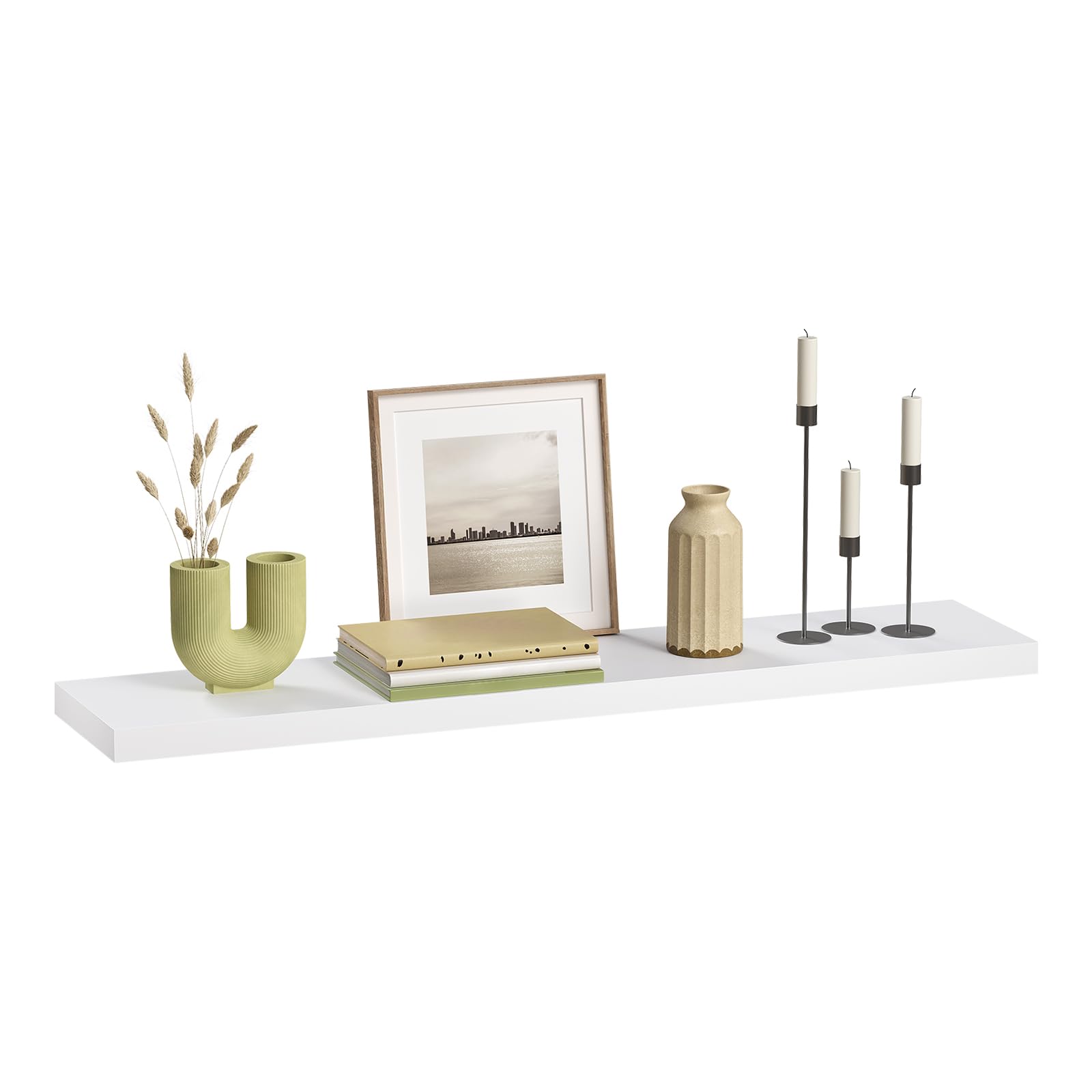 eSituro Wandregal Weiß, für Wohnzimmer Schlafzimmer Küche Badezimmer, Schweberegal für Wandmontage, modern, MDF, 120x3,8x22,9 cm