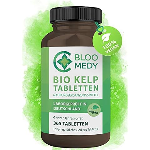 Bio Kelp Jod - 365 vegane Tabletten - 150µg natürliches Jod - Bio Braunalgen aus Frankreich - Laborgeprüft in Deutschland - Premium Sea Kelp Jahresvorrat - Jod Tabletten hochdosiert ohne Zusatzstoffe Cover
