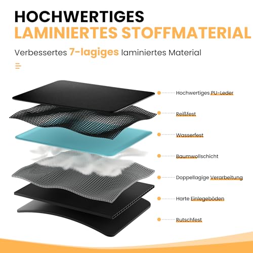 HiPetpy Hunde Autoschondecke Rückbank, 7-lagiges PU-Leder, 100% wasserdicht, Rücksitzverlängerung mit Hartboden für Hunde, Belastbar bis 204 kg, rutschfeste Hängematte für Auto, SUV, Kombi (Schwarz)