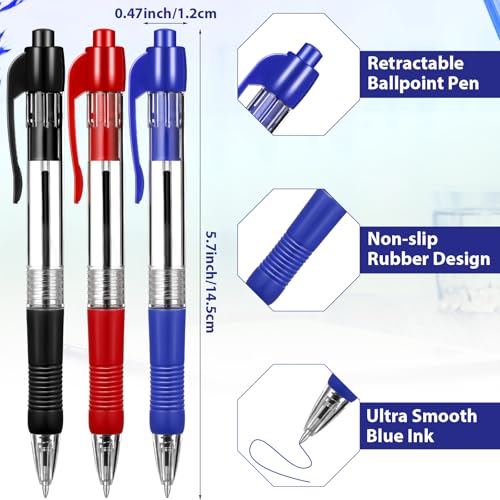 Image of Fainne 200 Pack Retractable Ballpoint Pen 1.0 mm Medium Point Refillable Smooth Click Writing Pens With Grip for Work Journal Writing Office School Supplies(Black, Blue, Red Ink)