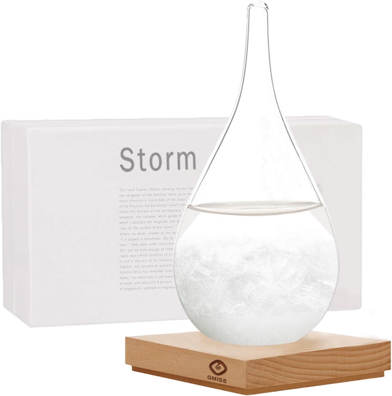 Weihnachtsgeschenke, Sturmglas, Wettervorhersage, Holzsockel, tropfenförmige Vorhersagedekoration, Heimbüro, Wissenschaftsdekoration für Familie und Freunde, einzigartiges Urlaubsgeschenk (L)