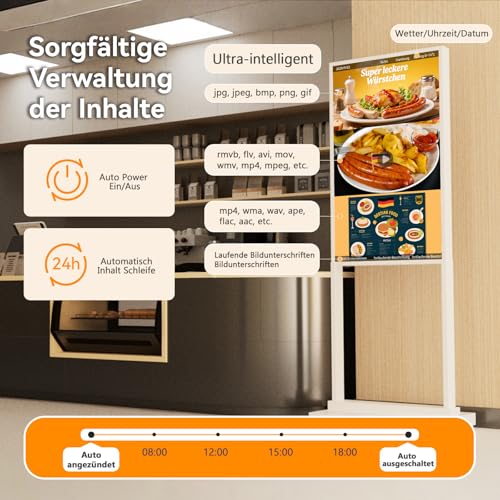 Image of 50 Inch 4K Digital Signage Kiosk 700nits LCD Advertising Display Digital Menu Board Floor Standing Vertical Poster, 4+32GB, Android OS w /USB, White