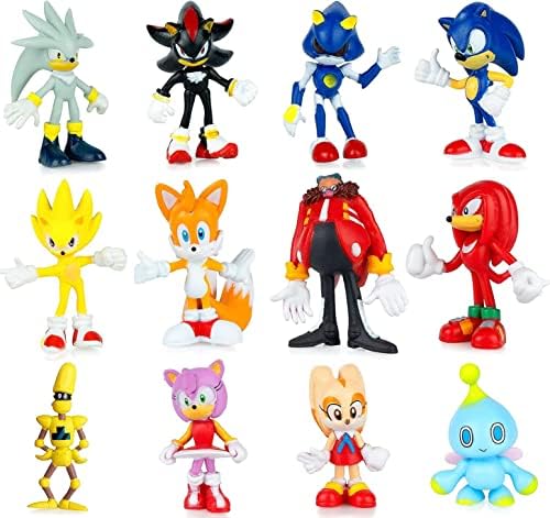 JECHOW 12 Pack Mini Sonic Hedgehog Action Figures ，Sonic Toy, 1.57-2.17'' Tall Sonic Hedgehog Toys，Perfect Kids Gifts. (12 Pcs) (12)