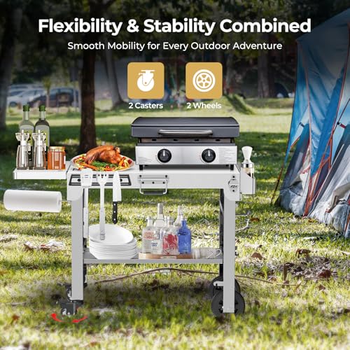 R.W.FLAME Portable Folding Grill & Prep Table with Wheels, Stainless Steel BBQ Stand for Camping, Tailgating & Outdoor Cooking, Rolling Dining Cart for Tabletop Grill, Griddle & Pizza Oven by R.W.FLAME - Image 5