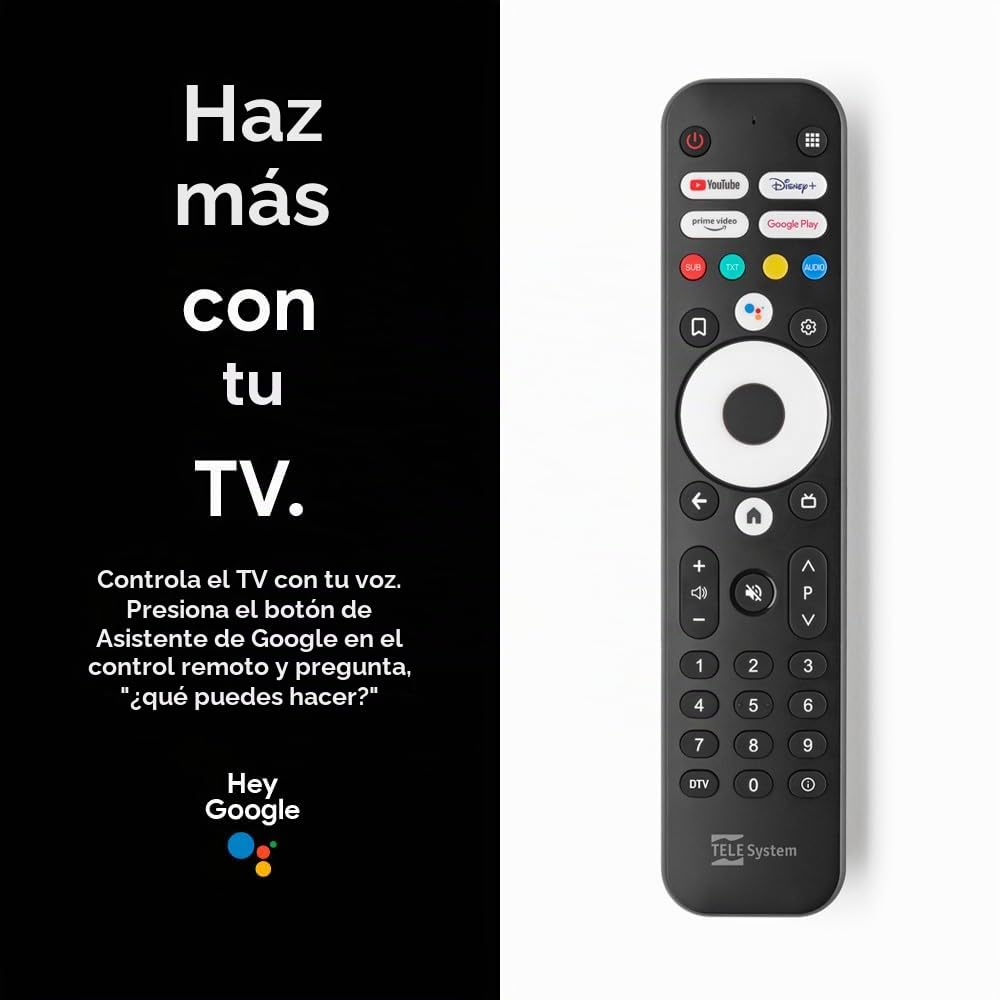 TELE System ON T2 HD: Decodificador Digital terrestre Android TV, Smart TV Upgrade, Sintonizador DVB-T2 HEVC HDR10+ HLG, HDMI, Adaptador SCART Incluido - Certificado por Google