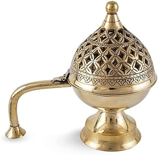 Robin Export Company Latest Pure Brass Dhoop Dani Loban with Brass Handle Incense Holder Burner for Pooja Room Home Temple (14 cm)