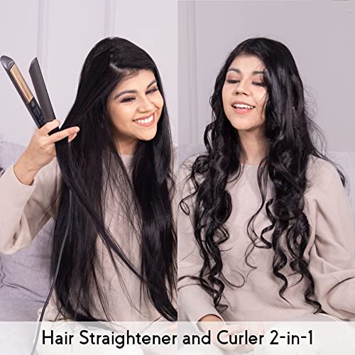 Image of ANGENIL Titanium Hair Straightener and Curler 2-in-1, Professional Flat Iron Curler in One, Double Tension Hair Straightener for Women, Styling Tools, 30S Fast Heating, (300F - 500F)