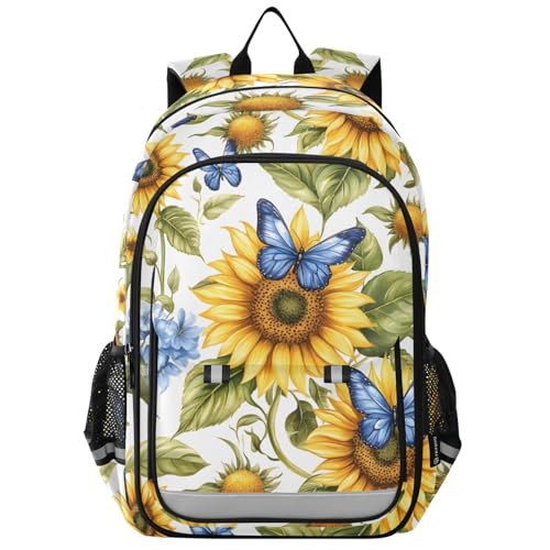 Sac à dos ordinateur fille motif tournesol et papillon bleu pour le collège et lycée