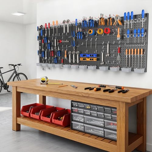 TORACK-Garage-Tools-Organizer-Boards-Kit-with-Hooks-Wall-Mount-Tool-Storage-Pegboard-Modular-Peg-Boards-with-PegsBlack
