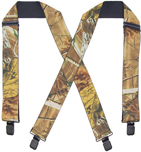 Men's Camo Suspenders with 4 Snap Hooks 2 Inch Heavy Duty X- Back Swivel Hook Brace (camouflage W4)