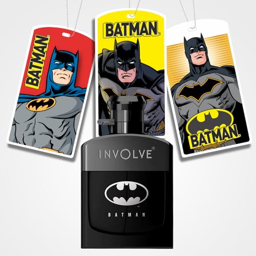 Image of Involve Your Senses Batman Car Perfume Spray with 3 Hanging Cards | DC OFFICIAL MERCHANDISE from Warner Bros | Strong Aquatic Notes - WBSPRO1-50ml | Car Freshener | batman car accessories