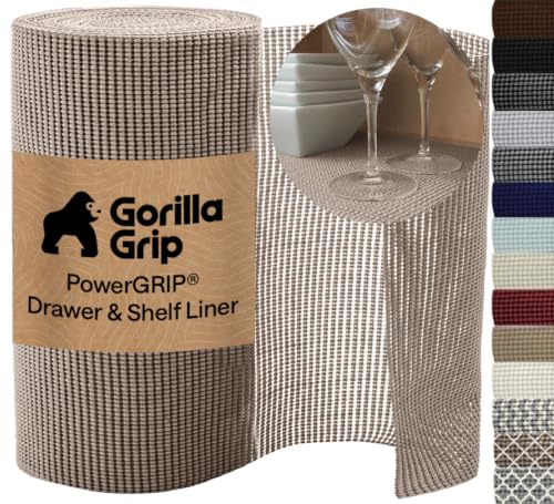 GORILLA GRIP powerGRIP Drawer Shelf and Cabinet Liner, Thick Strong Hold, Non-Adhesive Liners...