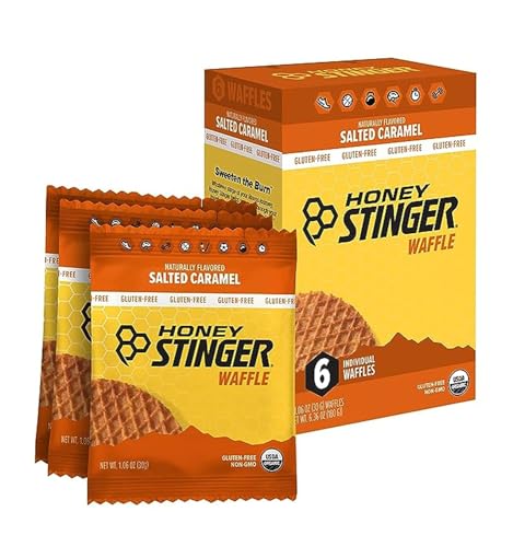 Image of Honey Stinger Organic Gluten Free Salted Caramel Waffle | Energy Stroopwafel for Exercise, Endurance and Performance | Sports Nutrition for Home & Gym, Pre and Post Workout | Box of 6 Waffles, 6.36 Oz