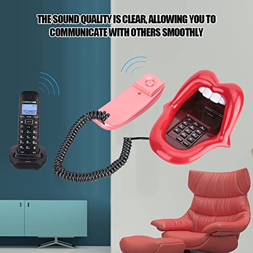 Teléfono fijo retro rojo con forma de labios miniatura 5