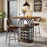 Tribesigns Square Bar Table, 35" H Bistro Pub Table with 4-Tier Wine Rack Storage and Shelves, Cocktail Home Bar Unit for Living Room, Kitchen, Small Space, Brown & Black