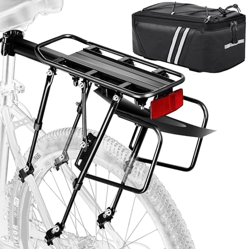 YONTUO Rear Bike Rack with Bag,310 LB Capacity Solid Bearings Bike Cargo Rack & Large Size Reflective,Quick Release Mountain Road Bicycle Rear Racks,Universal Bike Luggage Touring Carrier Rack,BCR06V2