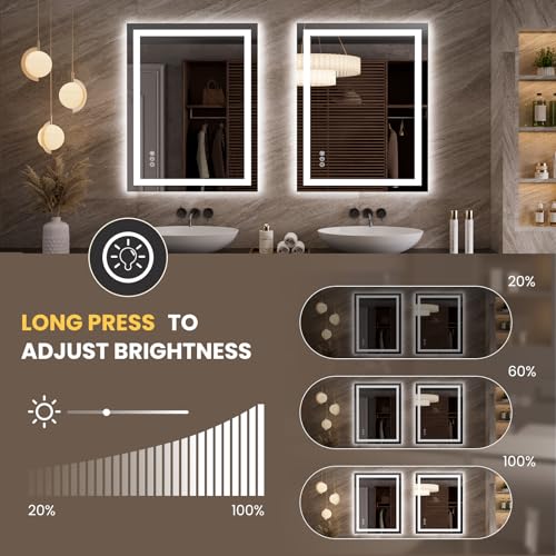 LOAAO 27.6"x35.4" LED Mirror for Bathroom, Lighted Bathroom Mirror with Lights, Anti-Fog, Dimmable, Memory Function, Easy to Install, Clear Reflection