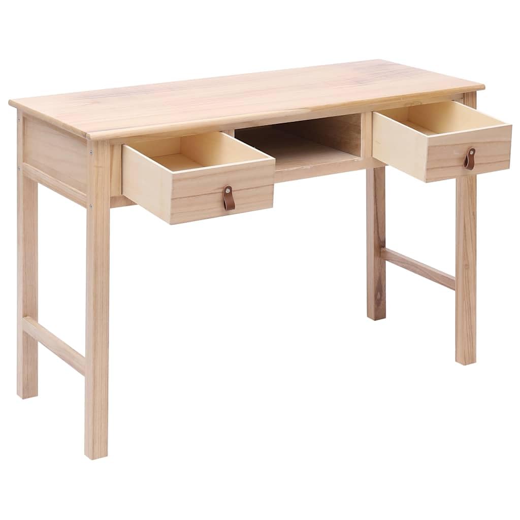 Scrivania in legno naturale, 110 x 45 x 76 cm, con 2 cassetti e scomparto