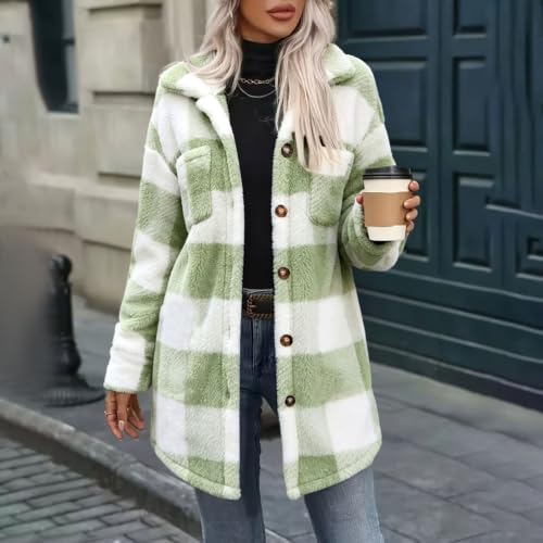 fartey Plaid Jacket Women Fleece Lined Shacket Button Down Sherpa Coat - image 3