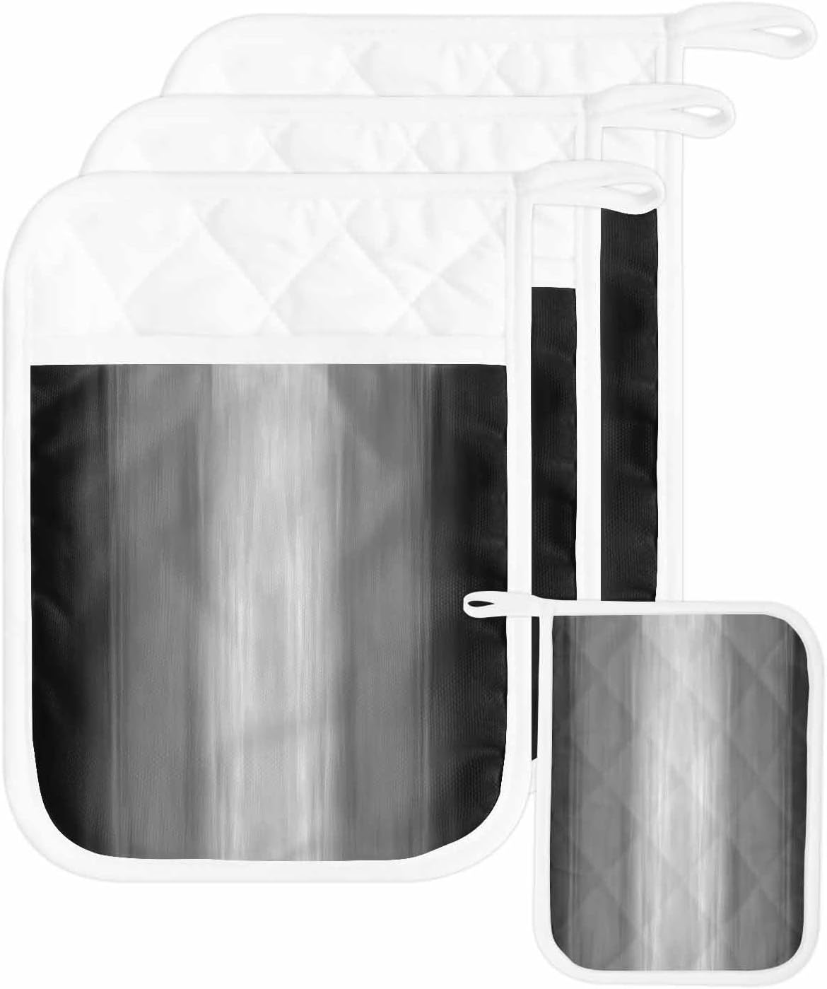 5 Pack Pot Holder with Pocket, Abstract Black White Ombre Kitchen Potholders Heat Proof Non Slip Pot Holders Sets, Modern Gradient Style Hot Pads Potholder for Cooking Baking BBQ