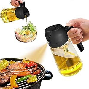 Spruzzatore per olio 2 in 1 per cucinare, dispenser di olio d'oliva, flacone spray in vetro da 470 ml con versatore, dispenser per olio alimentare e spruzzatore per olio, per cucina, insalata