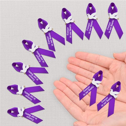 WANDIC 100pcs Purple Ribbon Pins Alzheimer's Disease Awareness Badges Domestic Violence Brooch Memorial Ribbon Pins Badges for Funeral Mourning Event Bereavement Remembrance - Image 3