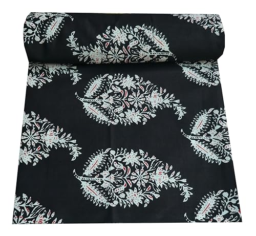 Image of 2 Meter Hand Block Indian Cotton Unstitched Jaipuri Handmade Digital Printed Fabric Material for Women Kurta /Blouse /Palazzos /Piece Material for Women's (Black Buta)