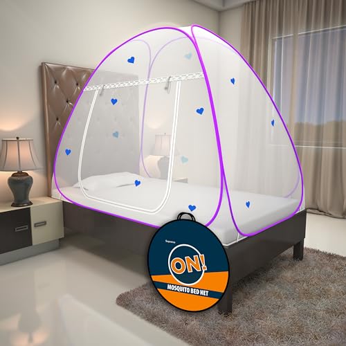 Image of KOLAR Supreme On Mosquito Net for Single Bed|Polyester 30 GSM|Foldable Machardani |Strong and Durable|Tent Type Corrosion Resistant - White Purple