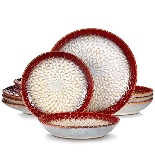 Vancasso CHRYS - Vajilla de gres para 4-12 personas, juego de vajilla de 12 piezas con plato, plato hondo y plato para tartas