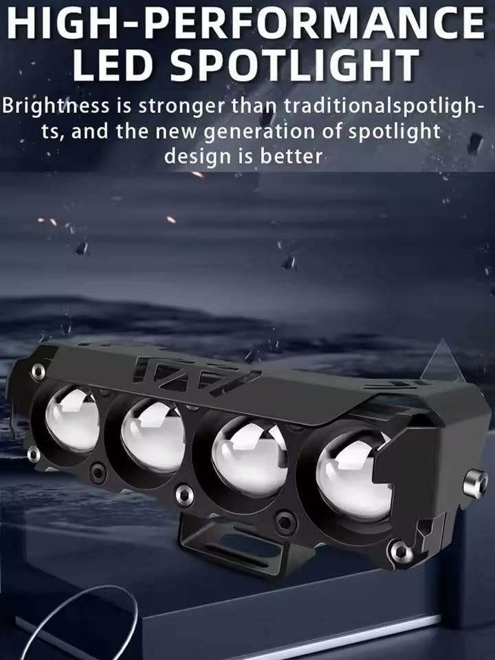 Image of AutoBizarre Car Motorcycle 12V Headlight Led Projector Lamp Dual Color Yellow White Fog Light Metal Body Spotlight Universal for All Bikes Cars SUVs etc. (4 LED, 2 Pcs)