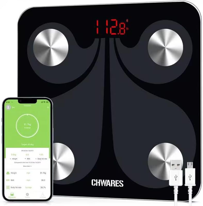 Báscula de grasa corporal báscula de baño digital recargable por USB báscula inteligente de IMC CHWARES con 13 datos corporales báscula electrónica