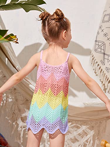 Soly Hux Toddler Girl's Color Block Cable Knit Swimsuit Cover Up Short Beach Cami Dress Pink Red Multi 5Y #TOP3