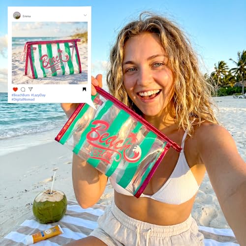 Image of COSHAYSOO Sunscreen Bag Clear Makeup Toiletry Pouch Beach Vacation Essentials for Women Teen Girls Trip Gifts Summer Pool Travel Must Have Accessories Waterproof Stuff