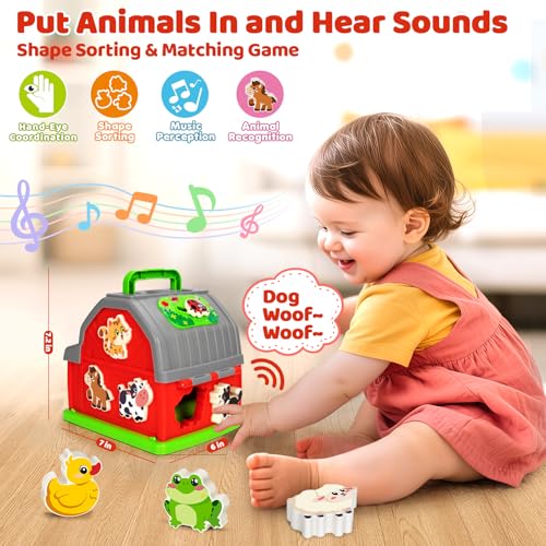 Image of Toddler Toys for 1 2 3 Year Old Boys Girls, Upgraded Musical Farm Animal Barn Toy Gifts, Montessori Fine Motor Skill Learning & Educational Toys, Christmas Birthday Gift for Baby 12-18 Months+