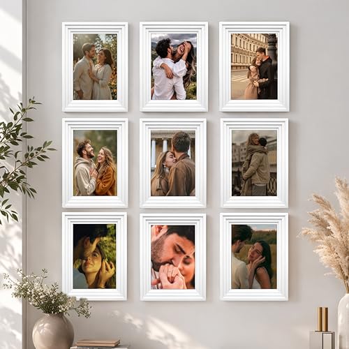 Image of Art Street Luxury Photo Frame for living room, Modern Step Design Photo Frames for Photograph, Art Work, Kids Room Set of 9 (8x12 Inch, White)