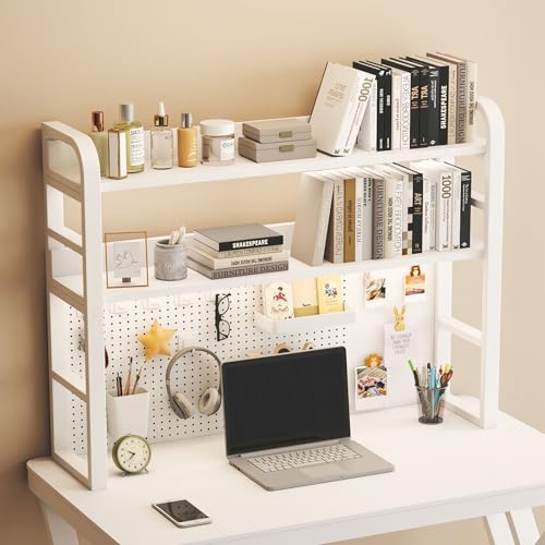 Étagère De Bureau Avec Panneau Perforé - Rangement PC, Livres, Décorations - 95cm Large, Charge 20kg