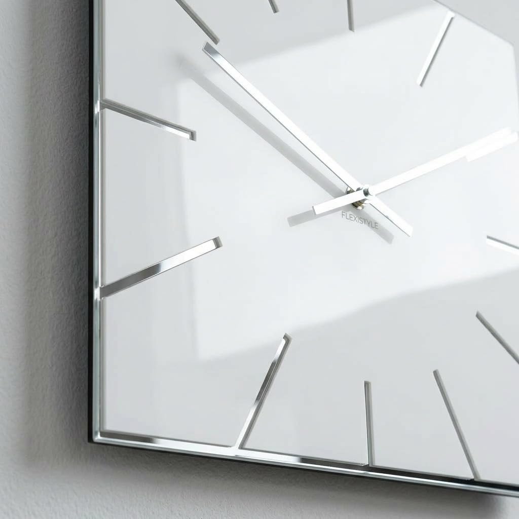 FLEXISTYLE Wanduhr groß 50cm weiß Holz modern lautlos ohne Tickgeräusche minimalistisch Design Wanddekoration Wohnzimmer Küche Büro Badezimmer Elegante große wall Clock skandinavisch