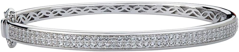 Double Row White Sapphire Bangle Looks Like Diamond With Inside Cutout Detailing and Safety Lock Clasp