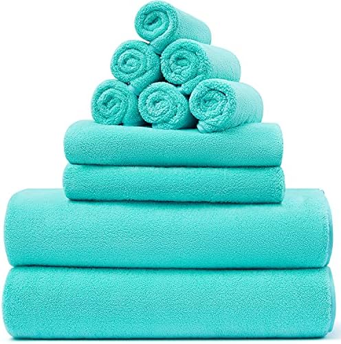 Lifebay Microfiber Bath Towels Set, 10-Piece Ultra Soft Towels for Bathroom, Super Absorbent Microfiber Towels for Body, Quick Dry Towel Sets for Bathroom, Beach, Pool, Gym, Yoga(10-Piece, Turquoise)
