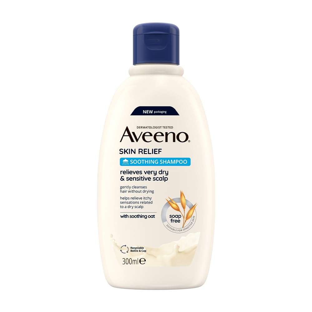 Aveeno Skin Relief Soothing Shampoo, With Soothing Oat, Suitable For very dry sensitive Scalp, Suitable for Thin & Fragile Hair, Soap Free, High Tolerance Formula, 300ml