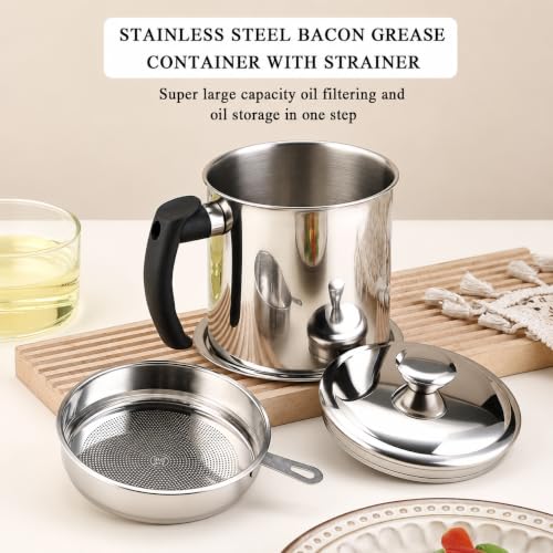 Image of Evelots Stainless Steel Filter Pot with Fine Mesh Strainer, Reusable Cooking Oil Storage Container with Lid and Handle, Kitchen Strainer Pot for Filtering and Reusing Frying (Style A)