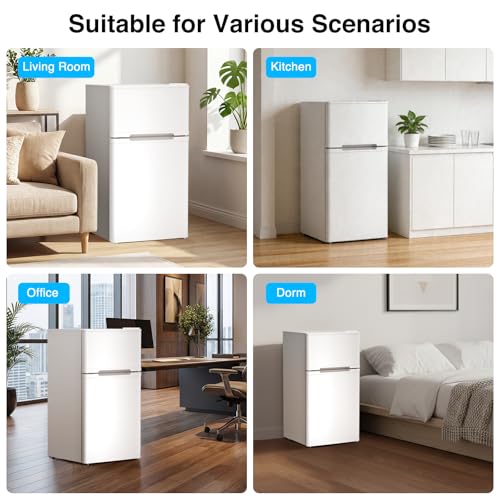 Image of Kismile 2.5 Cu.Ft Mini Fridge with Freezer, Double Door Compact Refrigerator, 3-Level Mechanical Thermostat, Reversible Door&Removable Shelves, Quiet Fridge Ideal for Office, Apartment, Dorm, White