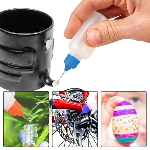 GLPRKOW Nadelflasche 10 ml Nadelspitze Kleber Flasche Applikator für DIY 10 Stück (schwarze, rot, orange, blau, grün)