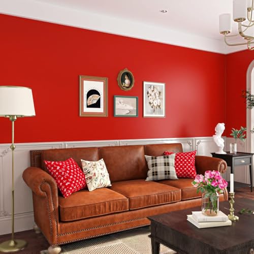 Image of HOME13 Vinyl Matte Wallpaper Red Self Adhesive Decorative for Kitchen Cabinet Furniture Countertop Waterproof (24inches By 48inches, Red Matte Wallpaper)